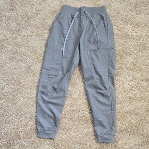 Gray High-Wasted Jogger Scrub Pants with Drawstring